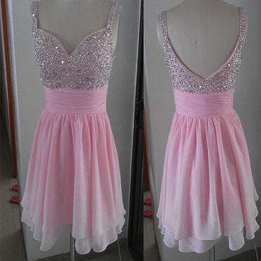 New Arrival peach pink sparkly simple cute Bohemian freshman homecoming prom dress, TYP0129