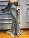 Gray Off The Shoulder Long Cheap Mermaid Prom Dresses With Beaded, TYP1765