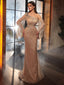 Sparkly One-shoulder Mermaid Long Sleeve Long Prom Dresses, PDS0234