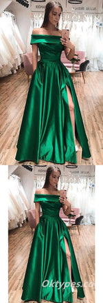 Sexy Satin Sweetheart Off Shoulder Sleeveless Side Slit A-Line Long Prom Dresses,PDS0436