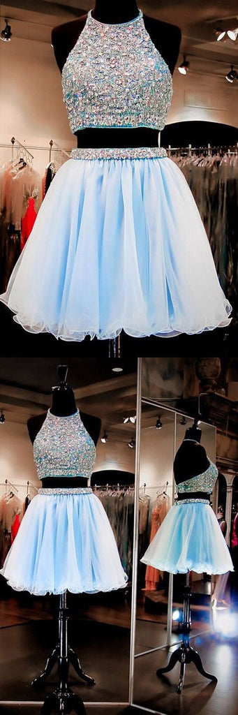 New Arrival two pieces halter sparkly backless crop tops freshman homecoming prom gowns dress, TYP0135