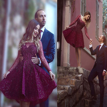 Long sleeve scoop gorgeous elegant tight freshman formal homecoming prom gown dress, TYP0098