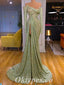 Gorgeous Charming Special Fabric Off Shoulder Long Sleeves Side Slit Mermaid Long Prom Dresses,PDS0590