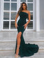 Elegant One-shoulder Mermaid Side Slit Simple Long Prom Dresses, PDS0237