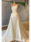 Elegant White Satin Strapless Sleeveless Side Mermaid Long Prom Dresses,PDS0814