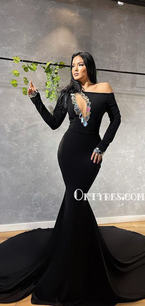 Gorgeous Mermaid Black Long Sleeve Long Prom Dresses Online, PDS0221