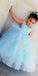 Blue Tulle A-Line Sleeveless Flower Girl Dresses, Popular Lace Little Girl Dresses, TYP1416