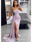 Sexy Satin Sweetheart Sleeveless Side Slit Mermaid Long Prom Dresses,PDS0786