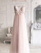 Pink Tulle Spaghetti Straps Appliques Evening  Long Prom Dresses, TYP1743