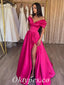 Sexy Satin Off Shoulder V-Neck Sleeveless A-Line Prom Dresses With Split ,PDS0492