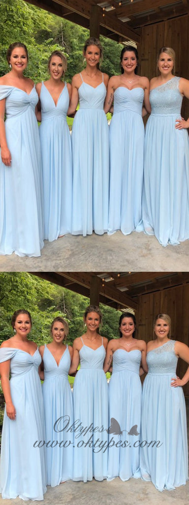 Blue Chiffon Bridesmaid Dresses, Lace Cheap Long Bridesmaid Dresses, TYP1206