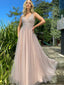 Newest V-neck A-line Tulle V-back Cheap Long Prom Dresses, PDS0162