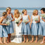 Popular Junior Pretty Blue Satin White Lace Short Bridesmaid Dresses for Summer Beach Wedding Party, TYP0400