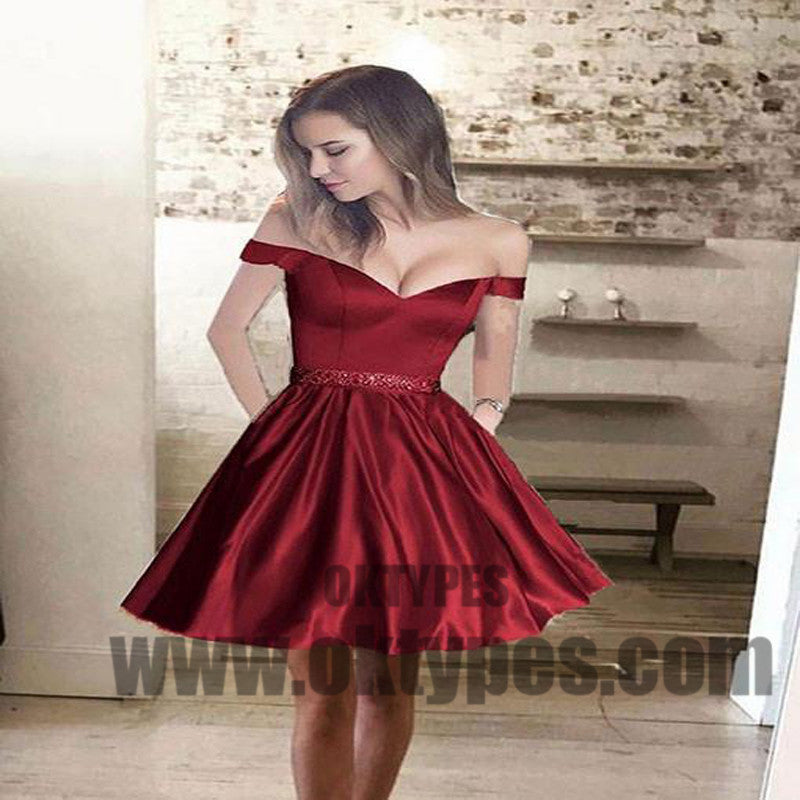 Simple Off Shoulder Red Short Cheap Homecoming Dresses 2018, TYP0491