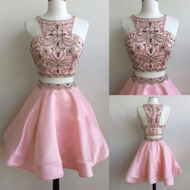 Popular pink Stunning Bateau Two pieces unique style cocktail homecoming prom gown gowns dress, TYP0176