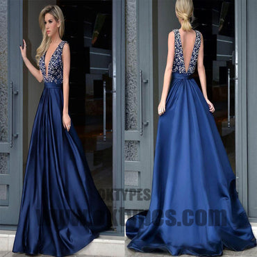 Long Floor Length Prom Dresses, Beading Prom Dresses, V-neck Prom Dresses, V-back Prom Dresses, TYP0316
