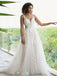Vintage Ivory Lace Beautiful V-neck A-line Long Cheap Wedding Dresses, TYP1482
