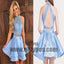 Two Pieces Blue Lace Halter Cheap Homecoming Dresses 2018, Homecoming Dresses, TYP0495