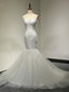 Sweetheart Long Mermaid Cheap Tulle Wedding Dresses with Appliques&Beading, TYP1060
