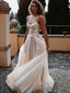Spaghetti Strap A-line Tulle Sleeveless Long Cheap Wedding Dresses, WDS0076