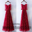 Red Long Floor Length Prom Dresses, Short Sleeve Lace Prom Dresses, Appliques Prom Dresses, Zipper Prom Dresses, TYP0243