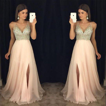 Newest Prom Dress, V-neck Prom Dresses, Split Side Prom Dresses, Crystal Beading Prom Dresses, Cheap Prom Dress, TYP0055