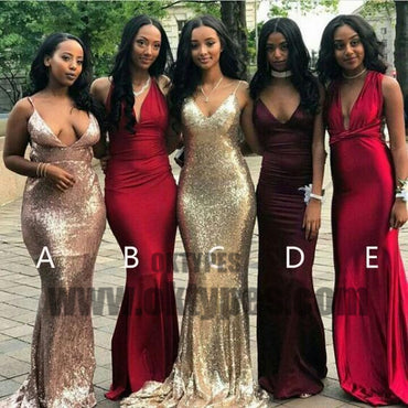 Long Sequin Spaghetti Strap Bridesmaid Dresses, Jersey Spaghetti Strap Bridesmaid Dresses, TYP0476