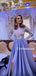 Sexy V-neck Long Sleeve A-line Sequin Satin Long Prom Dresses, PDS0175