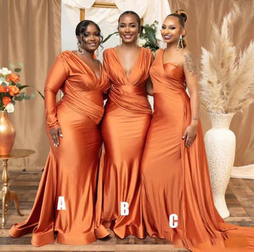 Hot Multiway Orange Bridesmaid Dresses Stretch Satin Wedding Guest Dress , BDS0187