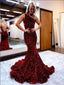 Red Sequin One Shoulder Backless Mermaid Evening Prom Dress, PDS0303