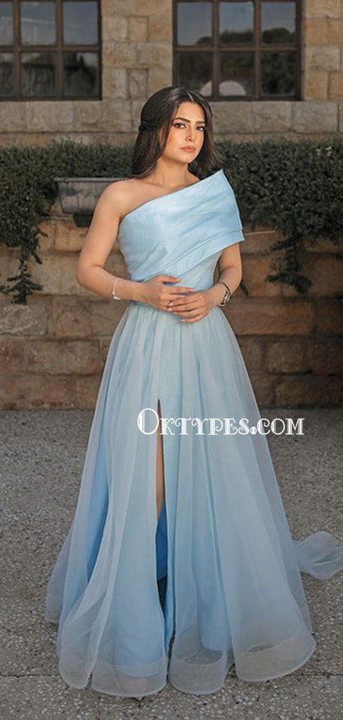 Charming One-shoulder A-line Tulle Long Prom Dresses, PDS0178