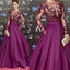 Purple Carpet Inspired Plum See Through Beaded Sexy Long Sleeve A-line Satin Prom Dresses, TYP0030