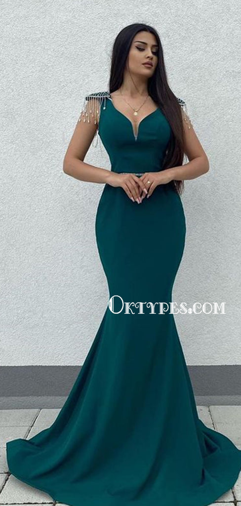 Sexy Spaghetti Strap V-neck Mermaid Long Prom Dresses, PDS0181