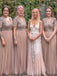 Simple V-neck Sequin Tulle Floor-length Long Cheap Bridesmaid Dresses, BDS0122