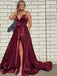 Simple Spaghetti Strap V-neck A-line Long Prom Dresses, PDS0182