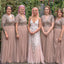 Simple V-neck Sequin Tulle Floor-length Long Cheap Bridesmaid Dresses, BDS0122