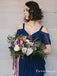 Mismatched Cold Shoulder Navy Blue Chiffon Bridesmaid Dresses with Ruffles, TYP1840
