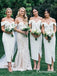 Sheath Off-the-Shoulder White Satin Bridesmaid Dresses with Split, TYP1976