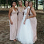 A-Line Spaghetti Straps Blush Pink Long Bridesmaid Dresses with Split, TYP1553