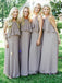 A-Line Halter Long Cheap Grey Backless Bridesmaid Dresses with Ruffles, TYP1011
