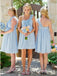 A-Line One Shoulder Light Blue Chiffon Bridesmaid Dresses with Ruffles, TYP1780