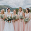 A-Line V-Neck Long Pink Tulle Bridesmaid Dresses with Sash, TYP1532