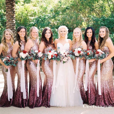 Mermaid Round Neck Long Ombre Sequined Bridesmaid Dresses, TYP1560