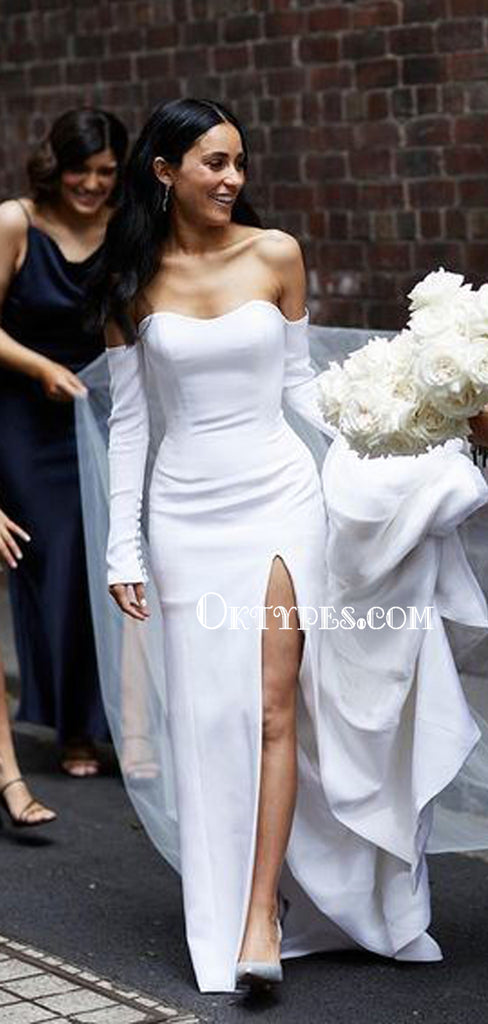 Charming Strsight Long Sleeves Mermaid Long Cheap Wedding Dresses, WDS0040