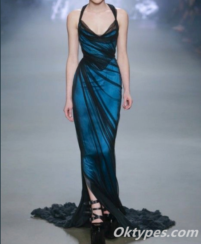 Black-Royal Blue Halter Strap Mermaid Long Prom Dress With Split,PDS0335