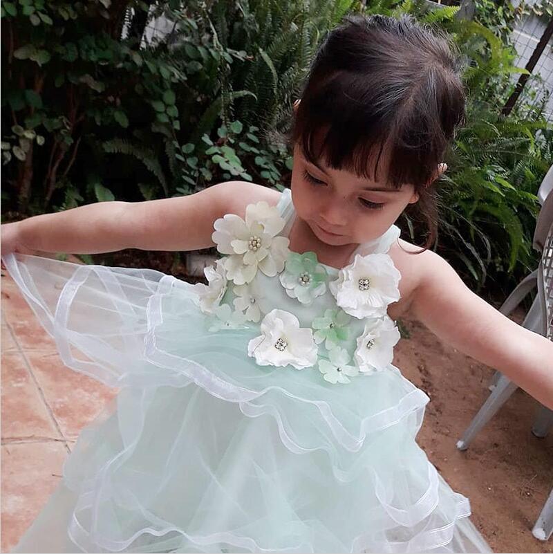 Straps Long Mint Green Long Cheap Cute Flower Girl Dress with Flowers, TYP1009