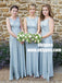 A-Line Round Neck Sleeveless Light Blue Satin Bridesmaid Dress, TYP0955
