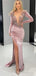 Charming V-neck Mermaid Side Slit Long Sleeve Prom Dresses, PDS0228
