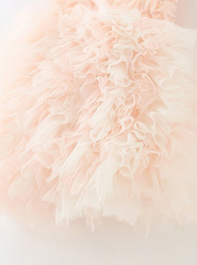 A-Line Crew Knee-Length Pearl Pink Tulle Flower Girl Dresses with Ruffles, TYP1026