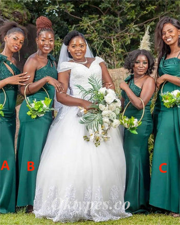 Mismatched Sequin And Soft Satin One Shoulder Mermaid Floor Length Bridesmaid Dressses, BDS0258